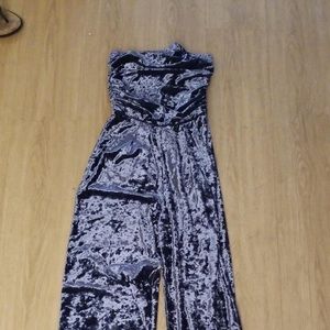Crushed blue velvet jumpsuit vintage xxs